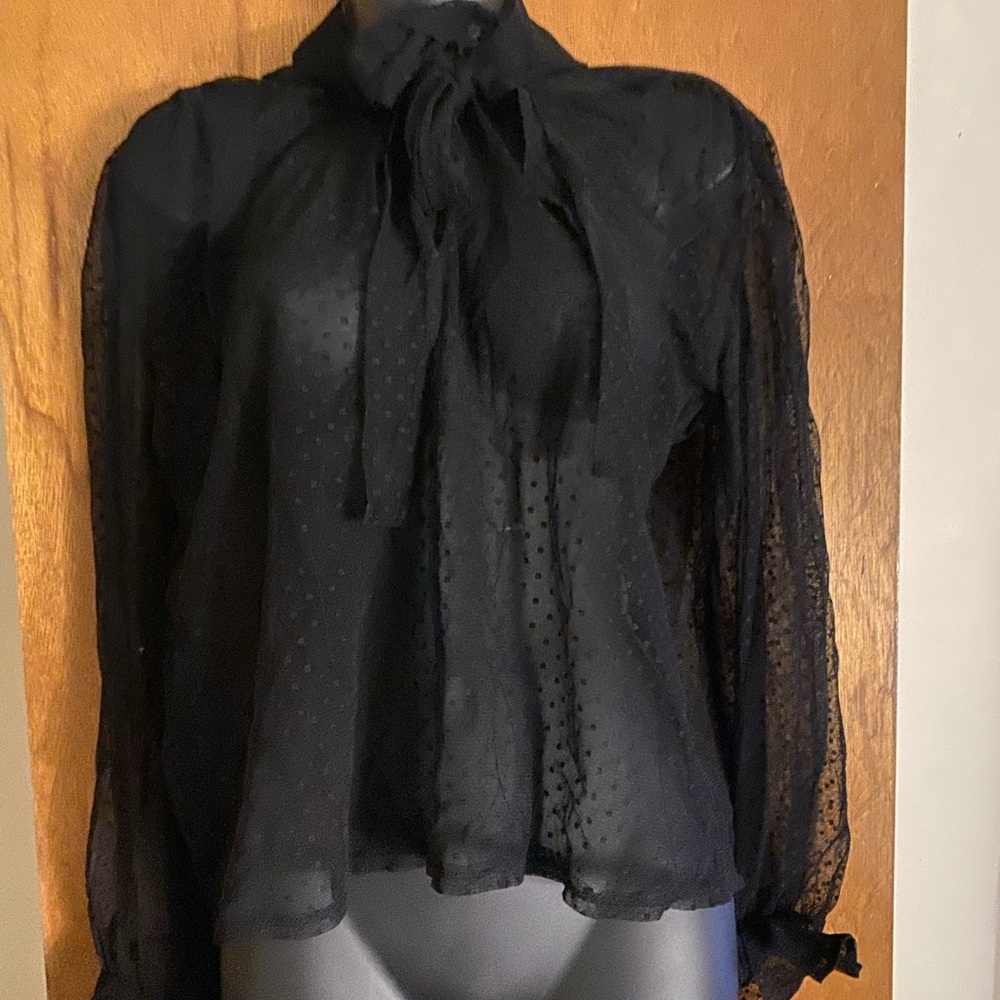 Black Lace Shirt w/ Tie Up Collar